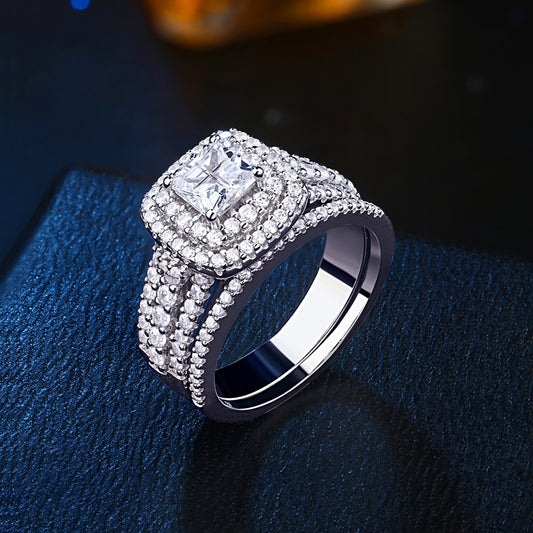Newshe 925 - Sterling Silver Halo Wedding Ring Set For Women. 
Elegant Jewelry Cross Cut AAAAA CZ Engagement Rings